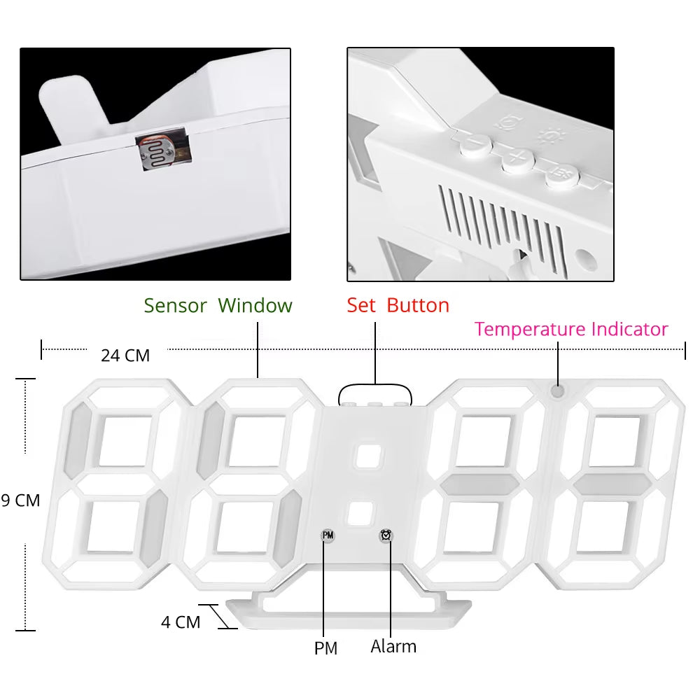 3D LED Wall Clock Modern Design Digital Table Clock Alarm Nightlight Saat Reloj De Pared Watch for Home Living Room Decoration