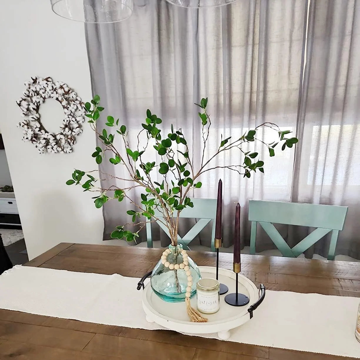 Artificial Plant, 3Pcs 43.3 Inch Faux Greenery Stems Fake Tree Branches Ficus Twig Leaves for Vase Filler Shop Garden Office Home Decoration