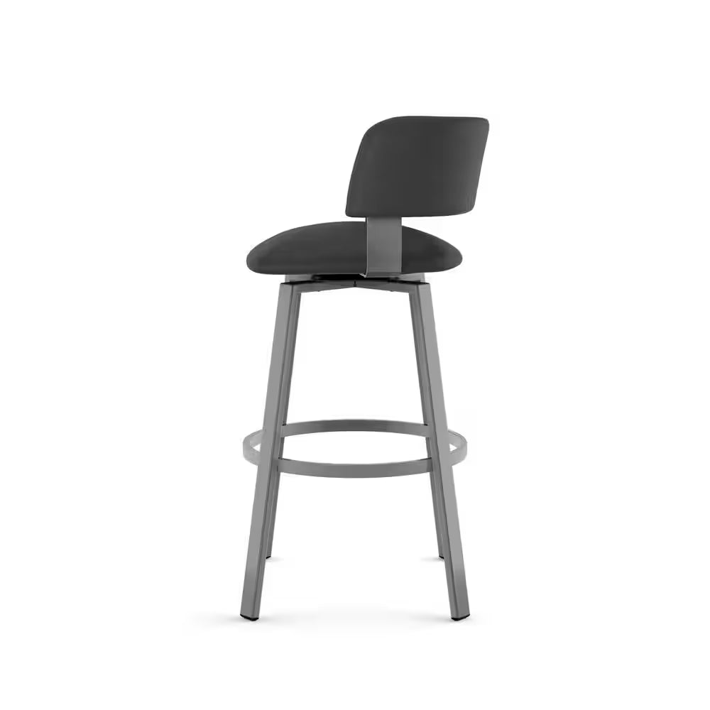 Stinson 26 In. Glossy Grey Metal Charcoal Mat Black Polyurethane Counter Stool