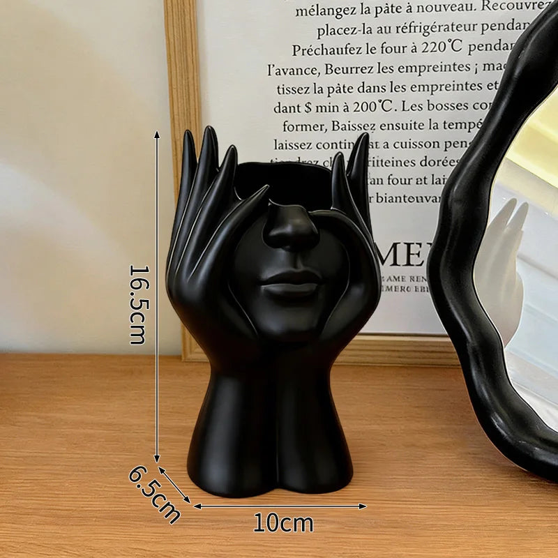 White Vinyl Face Vase Boho Minimalism Decorative Modern Nordic Flower Vases for Home Living Room Office Book Shelf Decor