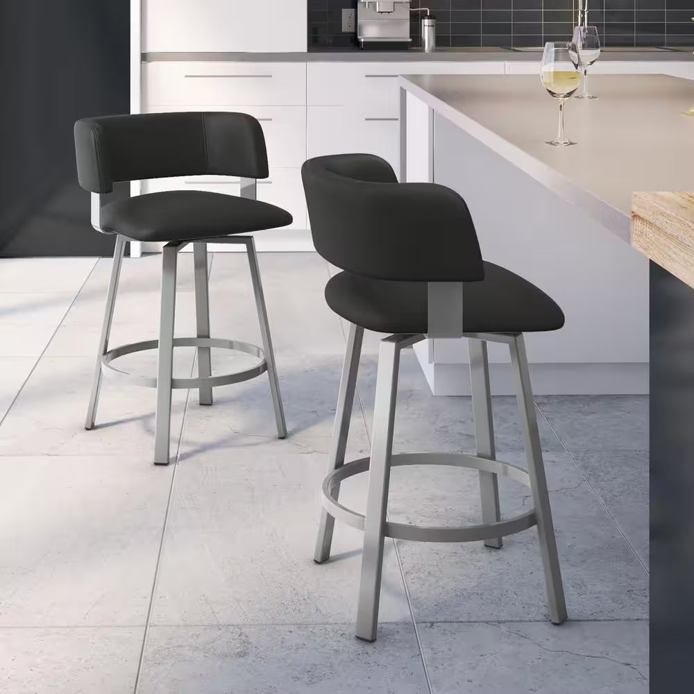 Stinson 26 In. Glossy Grey Metal Charcoal Mat Black Polyurethane Counter Stool