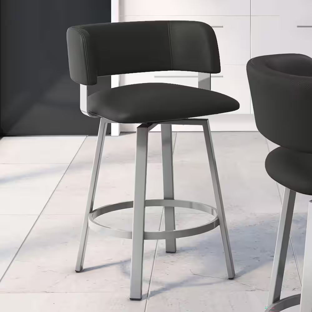 Stinson 26 In. Glossy Grey Metal Charcoal Mat Black Polyurethane Counter Stool