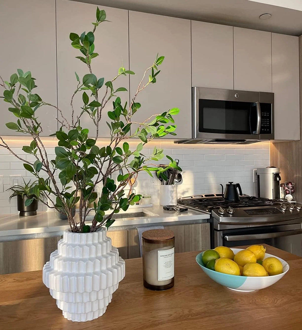 Artificial Plant, 3Pcs 43.3 Inch Faux Greenery Stems Fake Tree Branches Ficus Twig Leaves for Vase Filler Shop Garden Office Home Decoration