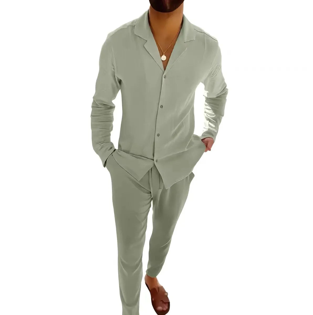 Conjunto De Lino Para Hombre - Elegante Y Confortable Para El Uso Diario ✨