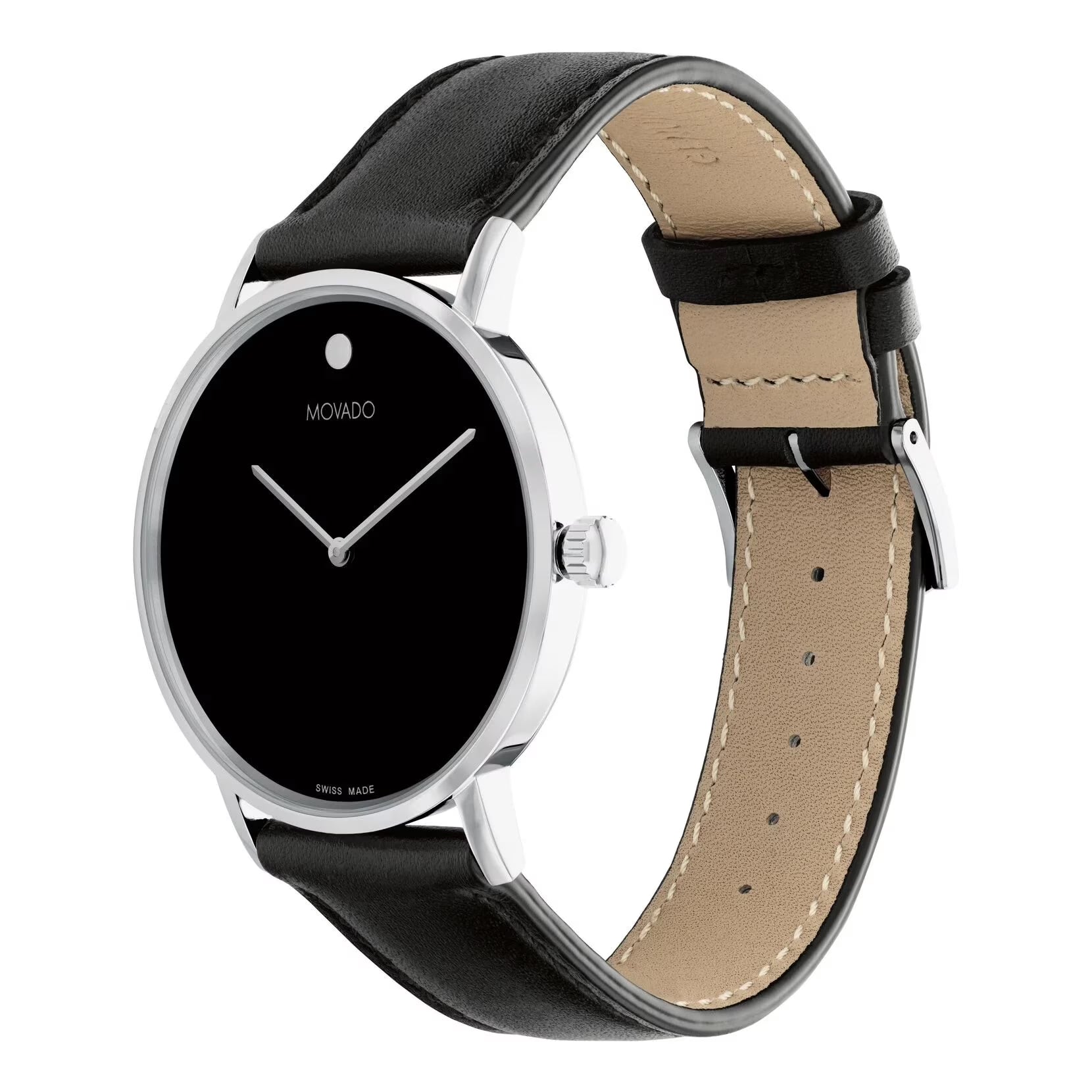 Signature Museum 0607589 Black Dial Black Leather 40MM Silver Case Strap Men'S Watch