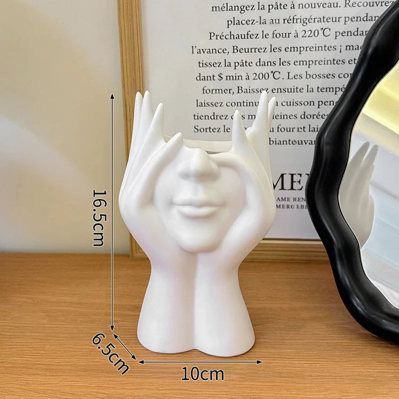 White Vinyl Face Vase Boho Minimalism Decorative Modern Nordic Flower Vases for Home Living Room Office Book Shelf Decor