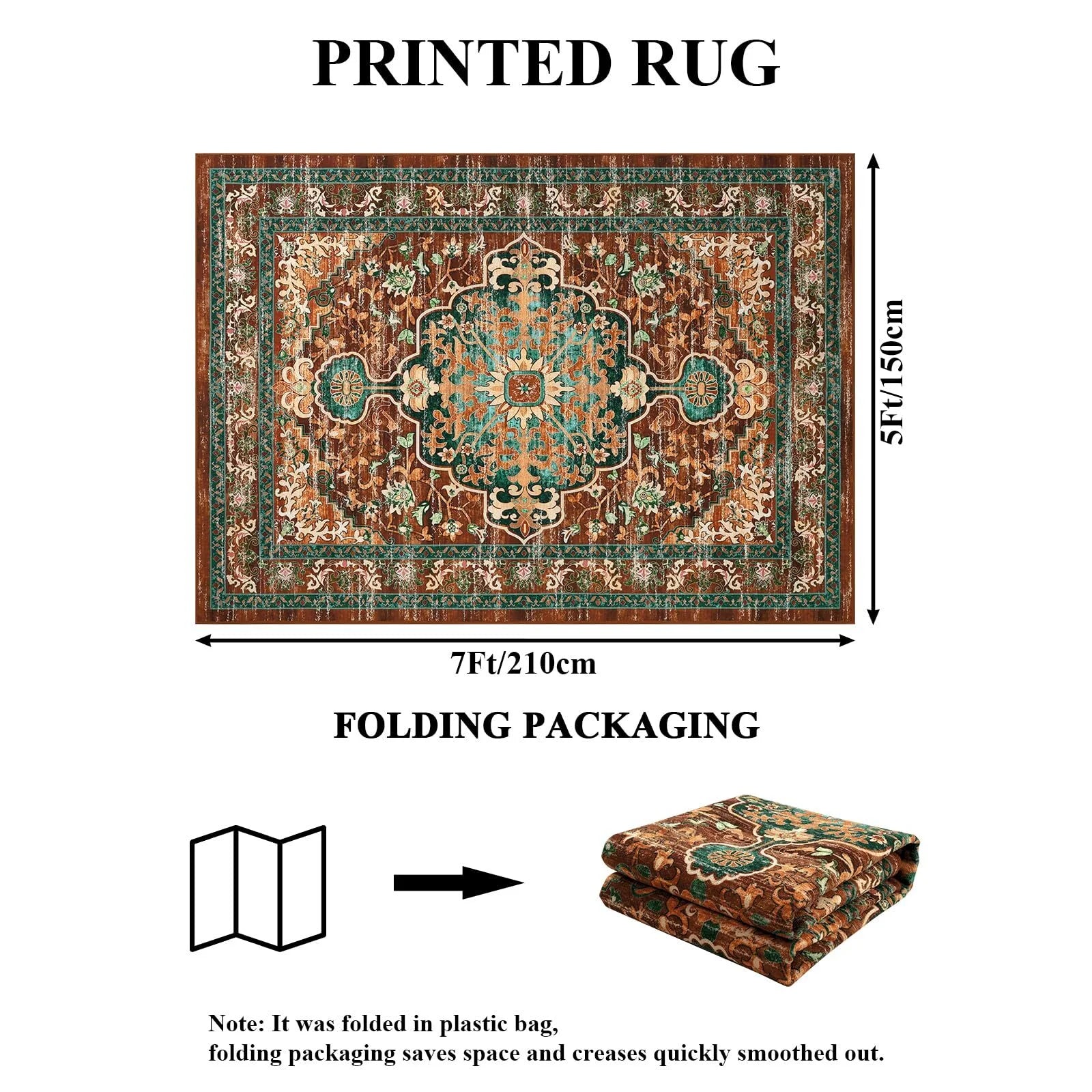 5'X7' Vintage Boho Area Rug, Machine Washable Rugs Non Slip Distressed Indoor Rug,Large Retro Area Rug Floor Carpet for Bedroom Dining Room Entryway Office Decor,Rust