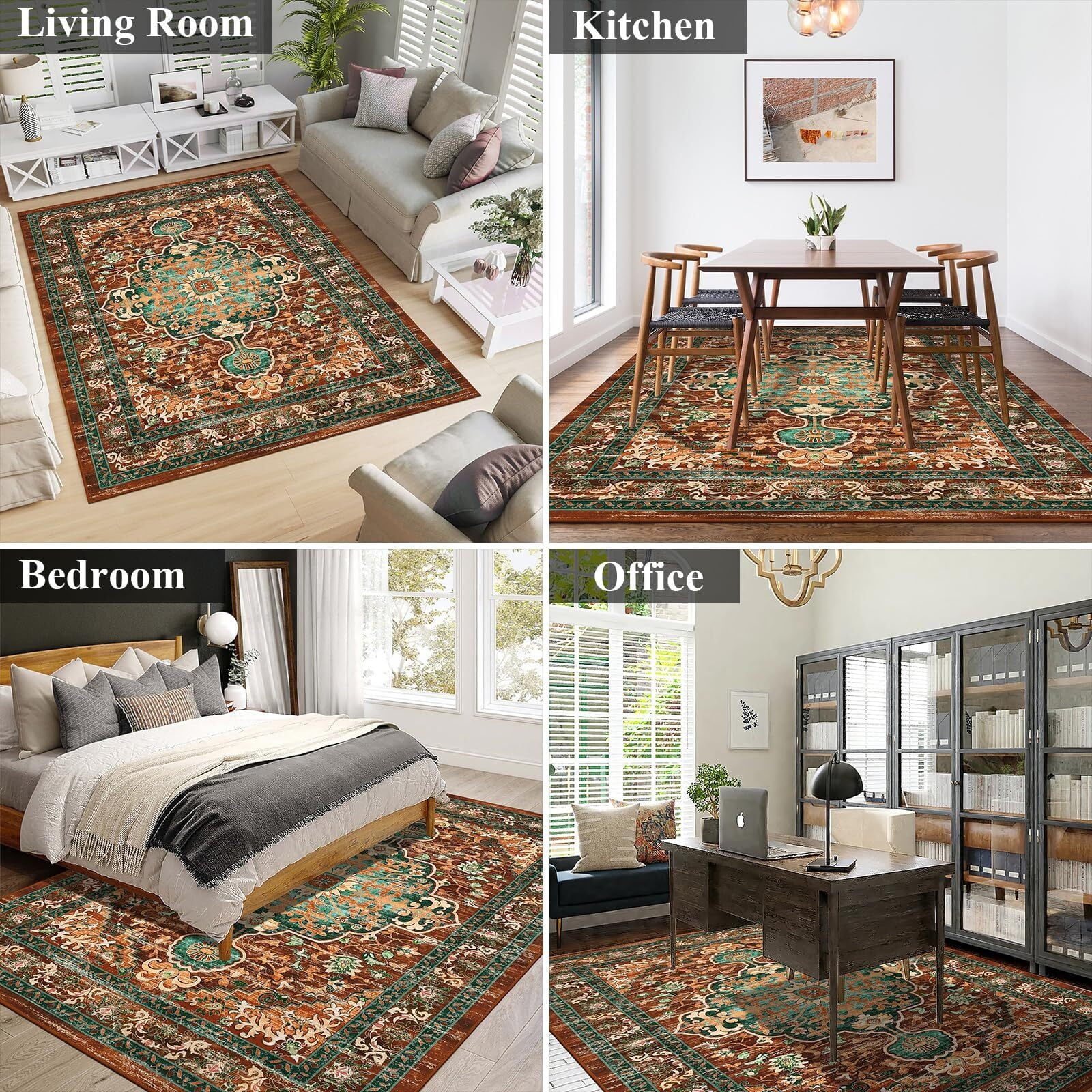 5'X7' Vintage Boho Area Rug, Machine Washable Rugs Non Slip Distressed Indoor Rug,Large Retro Area Rug Floor Carpet for Bedroom Dining Room Entryway Office Decor,Rust