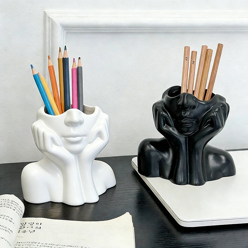 White Vinyl Face Vase Boho Minimalism Decorative Modern Nordic Flower Vases for Home Living Room Office Book Shelf Decor