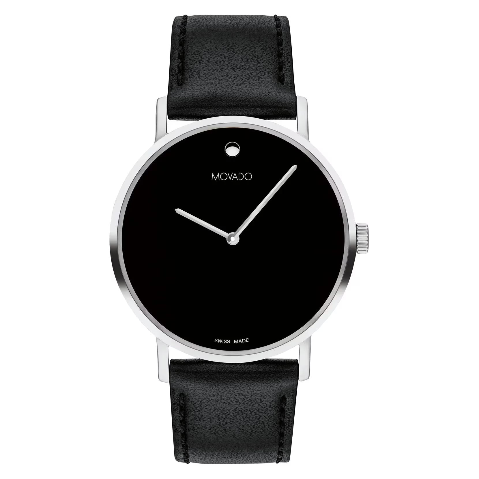 Signature Museum 0607589 Black Dial Black Leather 40MM Silver Case Strap Men'S Watch