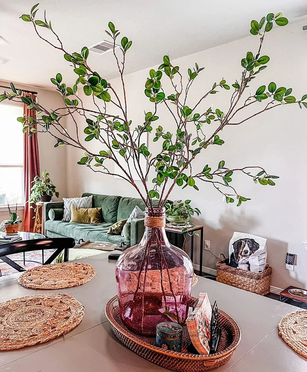 Artificial Plant, 3Pcs 43.3 Inch Faux Greenery Stems Fake Tree Branches Ficus Twig Leaves for Vase Filler Shop Garden Office Home Decoration